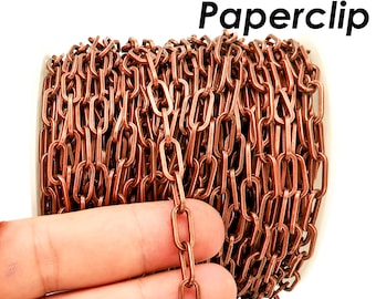 10 Feet x Paper Clip Chain Bulk by the Inch Bulk Wholesale, Rectangle Paperclip Link Chain by the Yard for Necklace or Bracelet Making