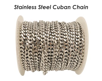 3.3 ft – Cadena de acero inoxidable a granel para hombres y mujeres, cadena cubana de oro y plata, cadena de eslabones cubanos gruesos para hacer collares y pulseras