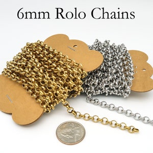 10 Feet x Stainless Steel Rolo Chain Bulk Wholesale, Tarnish Free Gold Silver 6mm Big Rolo Link Chain for Necklace Bracelet Making image 4