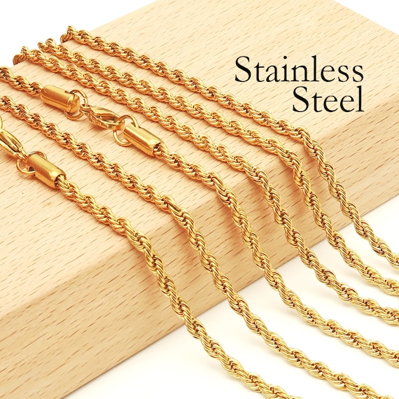 Stainless Steel Rope Chain Necklace Gold Silver Tone 3mm Etsy