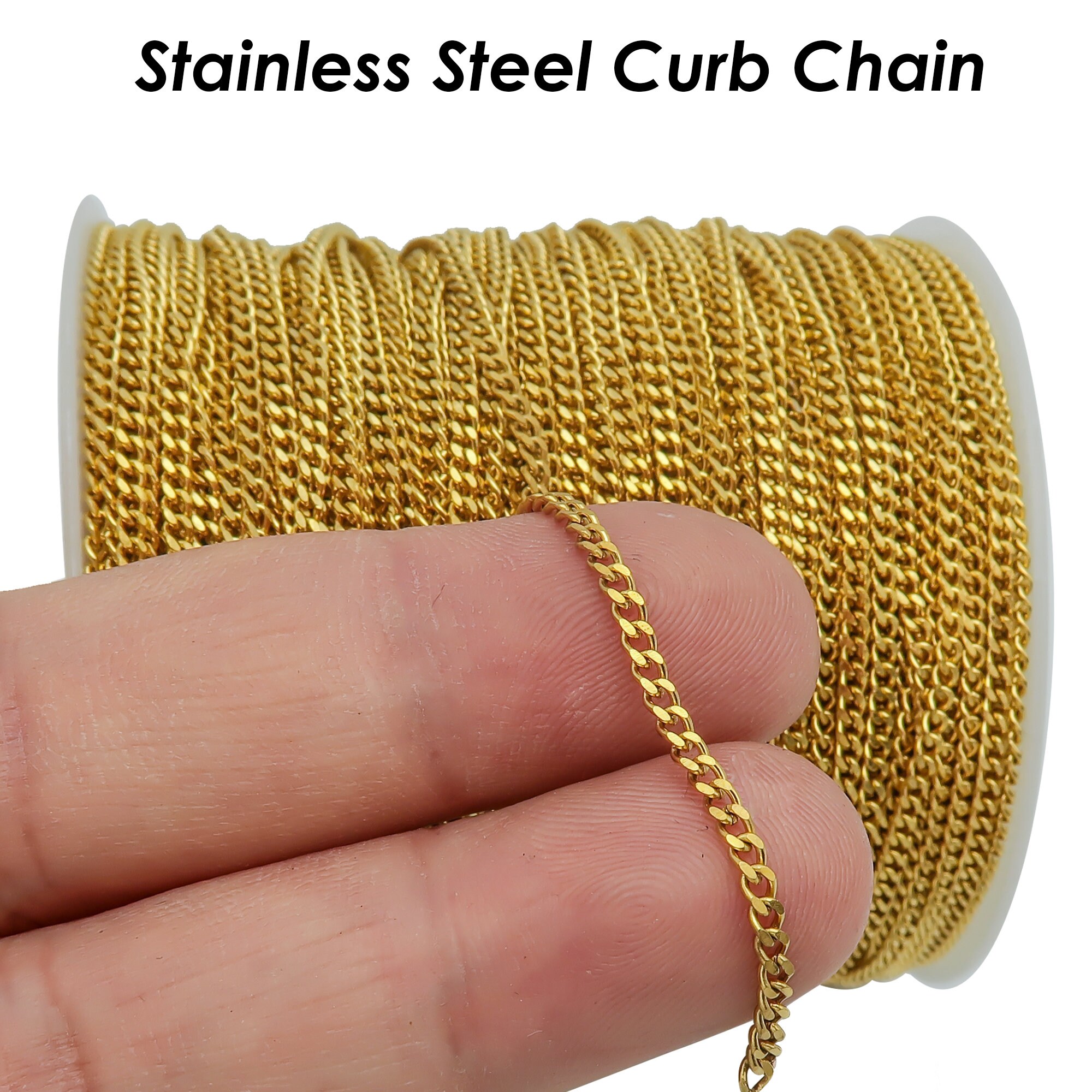 100 Meters x Stainless Steel Chain Bulk by the Spool Yard Feet Tarnish Free  Gold Link Chain for Jewelry Making