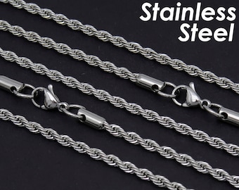 Stainless Steel Rope Chain Necklace for Men Women, Wholesale 3mm French Rope Bracelet Gold Silver, Gift for Him or Her