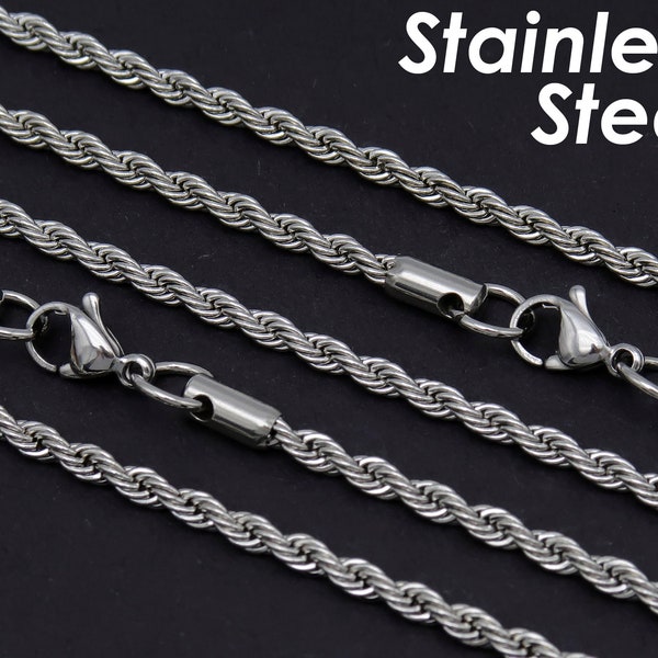 Stainless Steel Rope Chain Necklace for Men Women, Wholesale 3mm French Rope Bracelet Gold Silver, Gift for Him or Her