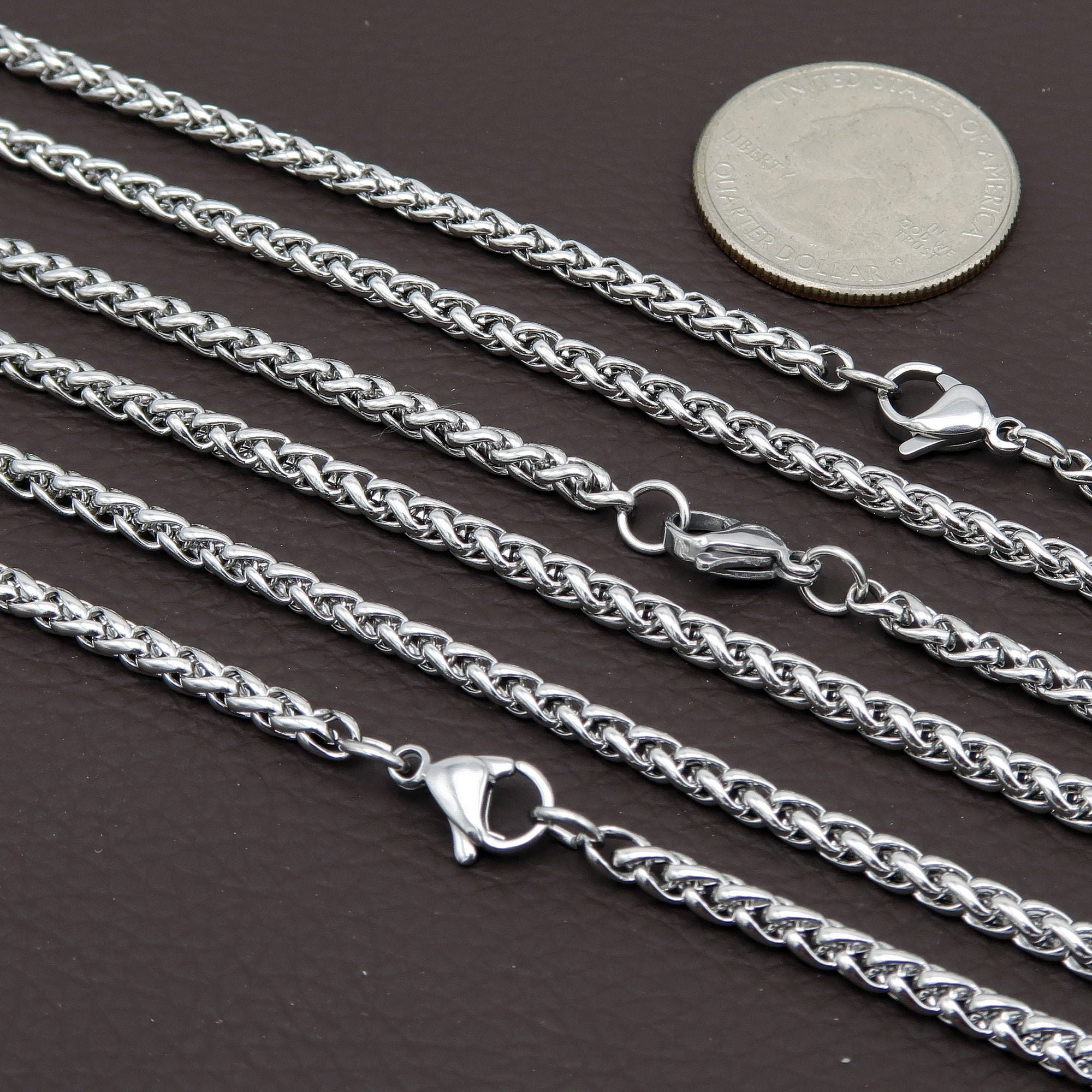 3 Silver aluminum jewelry chains, 3x 25 cm long, Round and flat mesh, DIY jewelry  making, total 75 cm