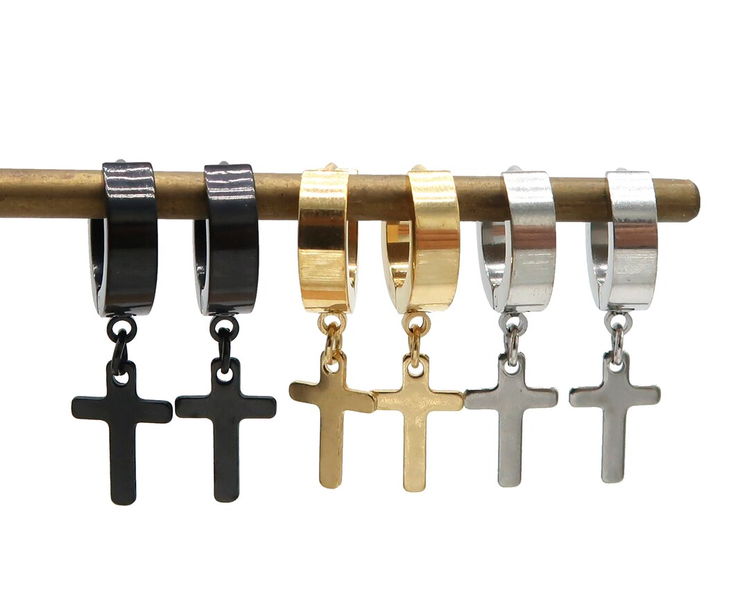 1 Pair Premium Stainless Steel Ankh Egyptian Cross Dangle Hinged Huggie Hoops Earrings Trendy Jewelry For Men Women Boy
