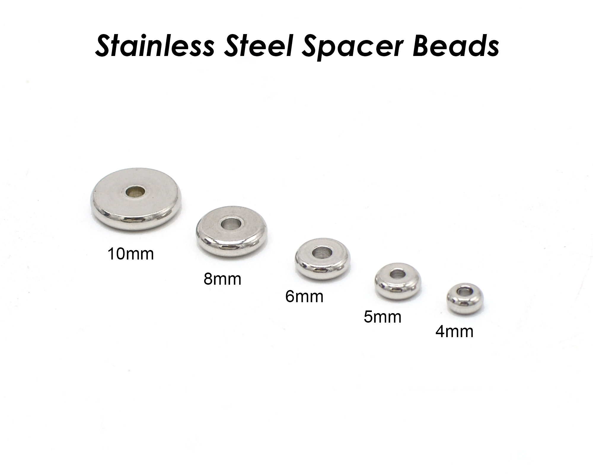 100pcs 8mm Disc Spacer Beads Stainless Steel Loose Beads 2mm Hole