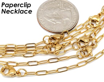 Stainless Steel Paperclip Necklace Gold Silver, Wholesale Paper Clip Link Chain Necklace for Women or Men