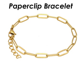 Paperclip Bracelet Gold Silver, Stainless Steel Paper Clip Link Chain Bracelet Stackable for Women or Men