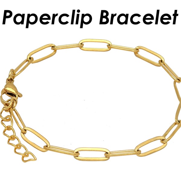 Paperclip Bracelet Gold Silver, Stainless Steel Paper Clip Link Chain Bracelet Stackable for Women or Men