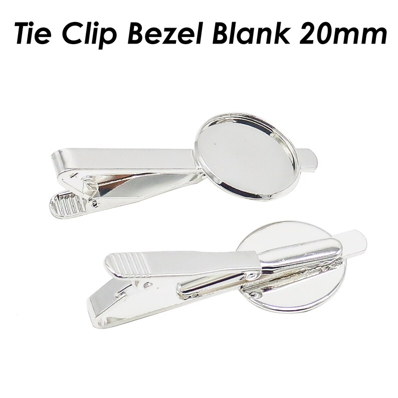 20mm Bezel Tie Clip Blank, Round Tie Clip Bezel for Custom Jewelry Making, Tie Clip Bars Tack Clasps for Men Srebro