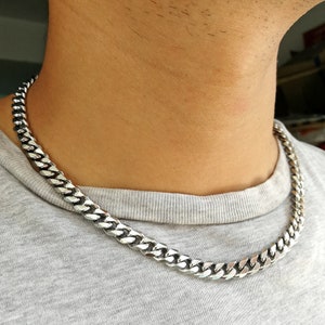 Stainless Steel Necklace Men Women 6 & 8mm Miami Cuban Link Necklace Choker Thick Twist Curb Chain Bracelet Silver, Gift Jewelry for him her