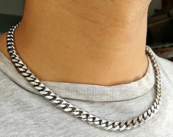 Stainless Steel Cuban Necklace for Men or Women, Silver Gold Cuban Chain Necklace, Curb Link Chain Necklace, Jewelry Gift for Him or Her