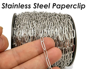 Paper Clip Chain Bulk Wholesale,Stainless Steel Rectangle Link PaperClip Chain Gold Silver for Necklace Bracelet Making