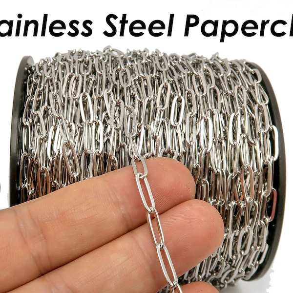 Paper Clip Chain Bulk Wholesale,Stainless Steel Rectangle Link PaperClip Chain Gold Silver for Necklace Bracelet Making