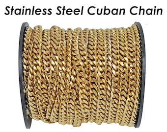 10 Feet - Bulk Cuban Link Chain Stainless Steel, Cuban Chain Gold Silver Twist Curb Chain for Necklace Choker Bracelet Anklet Making