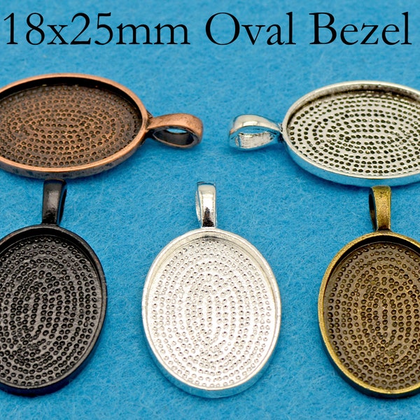 10/50 pcs - 18x25mm Bezel Cup, Oval Cabochon Setting, Pendant Tray Pendant Blanks, 18x25mm Cameo Setting- Silver/Antique Bronze/Copper/Black