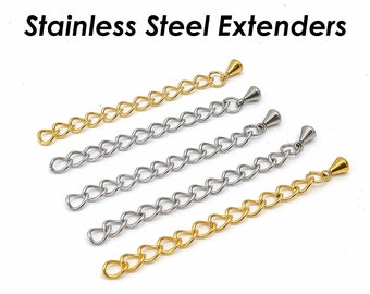 Stainless Steel Chain Extender Gold Silver, 2 Inch  Extender Chain for Necklace or Bracelet Jewelry Making, Tail Chain Extension