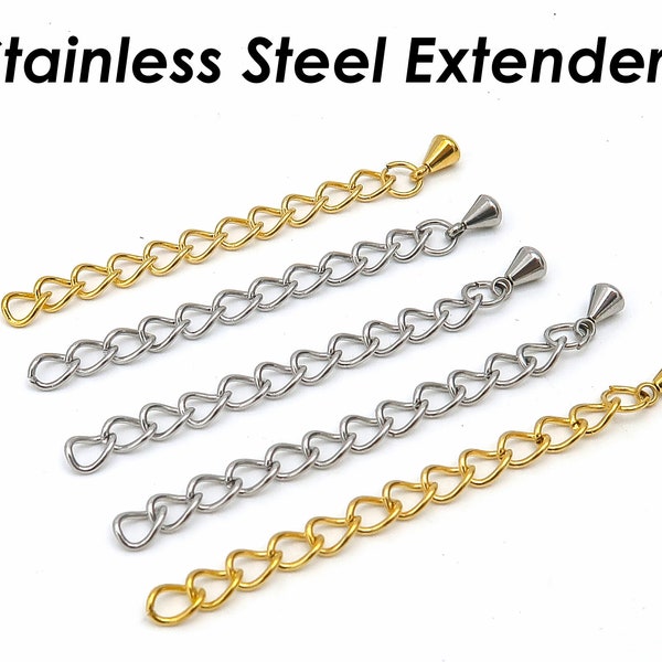 Prolongateur de chaîne en acier inoxydable Argent or, chaîne d’extension de 2 pouces pour la fabrication de bijoux de collier ou de bracelet, extension de chaîne de queue