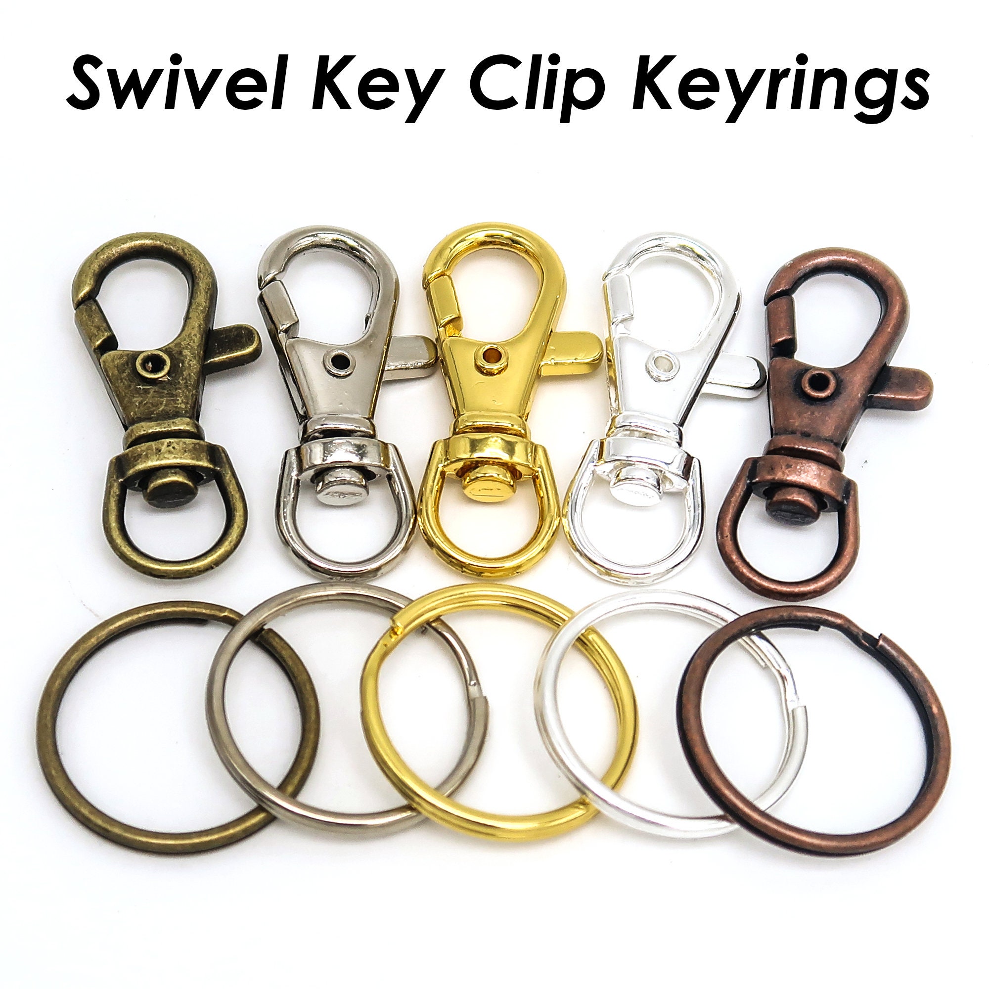 100 x Swivel Key Clips, Swivel Clip Hook Key Clasp Keychain Supplies -  Silver Plated/Brozne/Copper/Steel for Key Chain Making