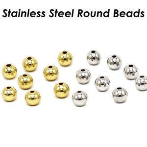 100 x Stainless Steel Beads Gold Silver, Wholesale Stainless Steel Spacer Beads Tarnish Free, Smooth Seamless Round Beads for Jewelry Making