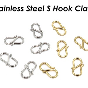 50 x Stainless Steel S Hook Clasps Gold Silver, S Hooks for Jewelry, Necklace Connector Jewelry Findings