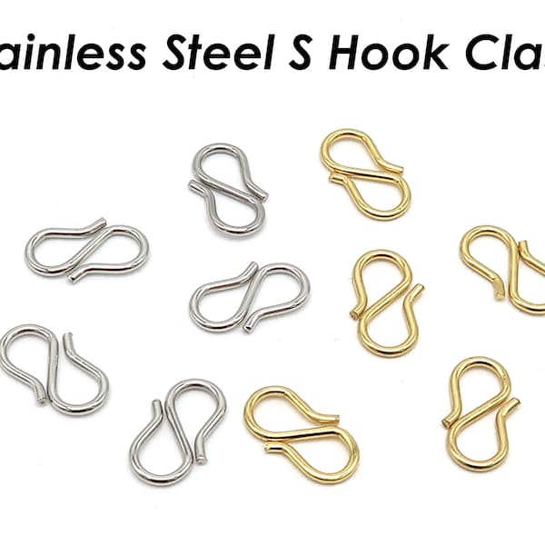 50 x Stainless Steel S Hook Clasps Gold Silver, S Hooks for Jewelry, Necklace Connector Jewelry Findings