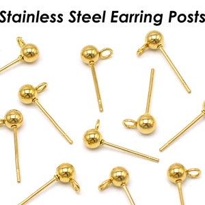 50x 304 Stainless Steel Flat Earring Posts Dangle Loop Ring Stud Findings  12x8mm