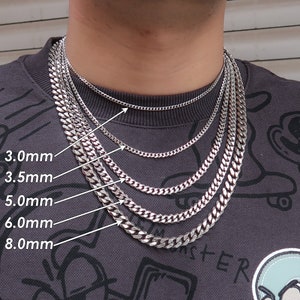 Stainless Steel Necklace Men Women 6 & 8mm Miami Cuban Link Necklace Choker Thick Twist Curb Chain Bracelet Silver, Gift Jewelry for him her image 3