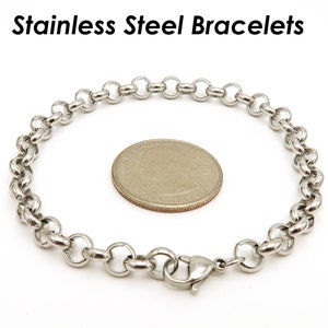 Tarnish Free Bracelets Silver & Gold for Women Girls, Stainless Steel Charm Bracelet Stackable Bracelets,  6mm Rolo Link Bracelet