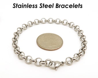 Bracelets sans ternissement en argent et or pour femmes et filles, bracelet à breloques en acier inoxydable, bracelets empilables, bracelet à maillons Rolo de 6 mm