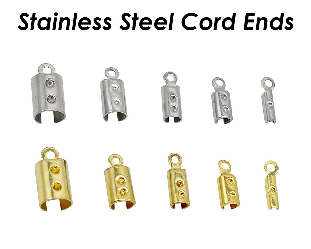 50 X Stainless Steel Crimp End Caps, Fold Over End Caps, Pinch End Caps