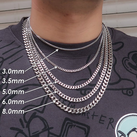 6 mm Silver-Tone Stainless Steel Cuban Chain Necklace