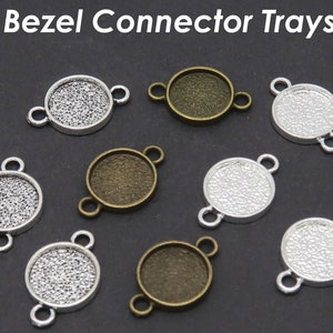 Round Bezel Connector, Double Loop Pendant Tray Blanks - Silver, Bronze, Antique Silver 12mm 16mm 18mm 20mm Bezel Cabochon Setting