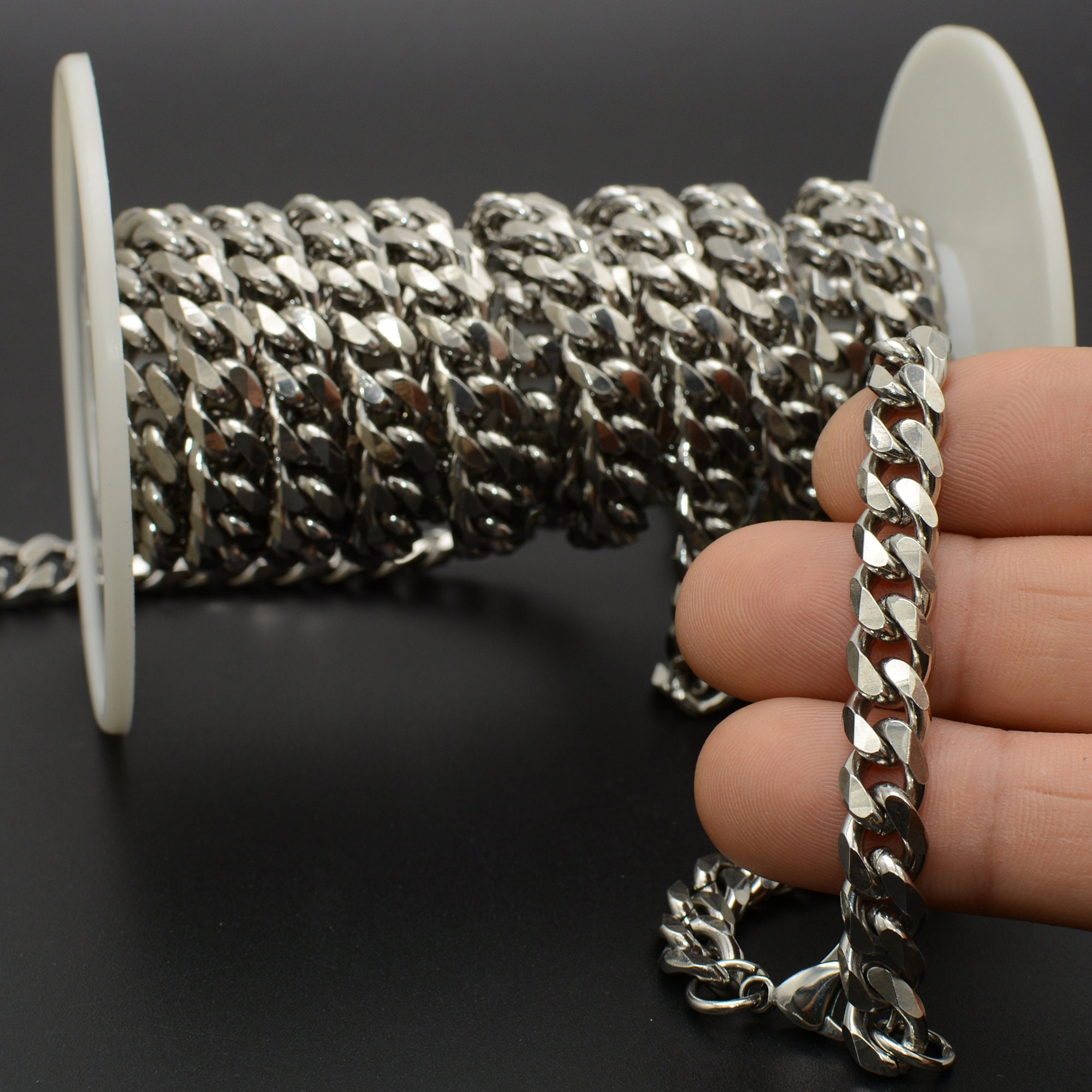 1 Meter Stainless Steel Chain Bulk 8mm Curb Chain Silver Etsy 8mm-plastic-chain-25m-the-little-post-chain-company