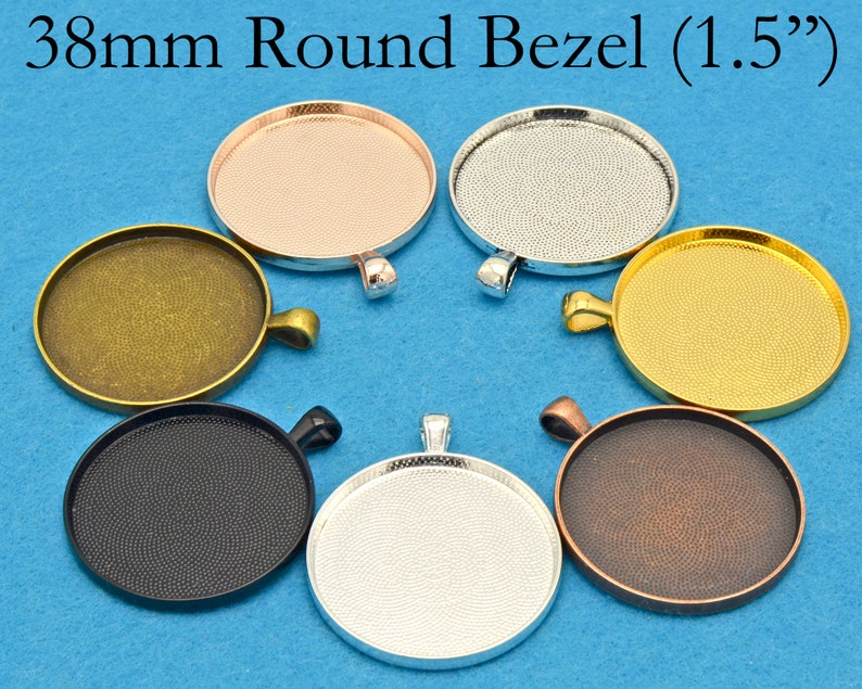 38mm Round Pendant Tray, 1.5 Inch Pendant Blanks, Round Bezel Cup, 1.5'' Cabochon Setting Silver Gold Brozne Copper Black Rose Gold image 1