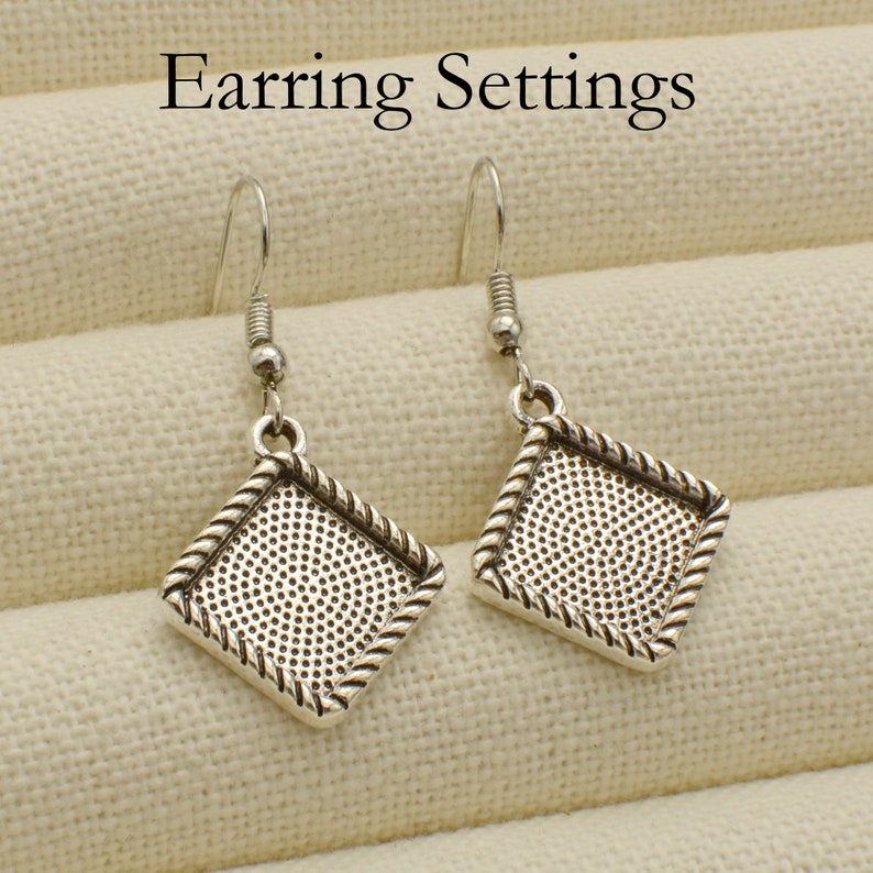 Rope Trim Charm Earring Base 20 pcs Square Earring Blanks Diamond shape 12mm Earring Bezel Setting