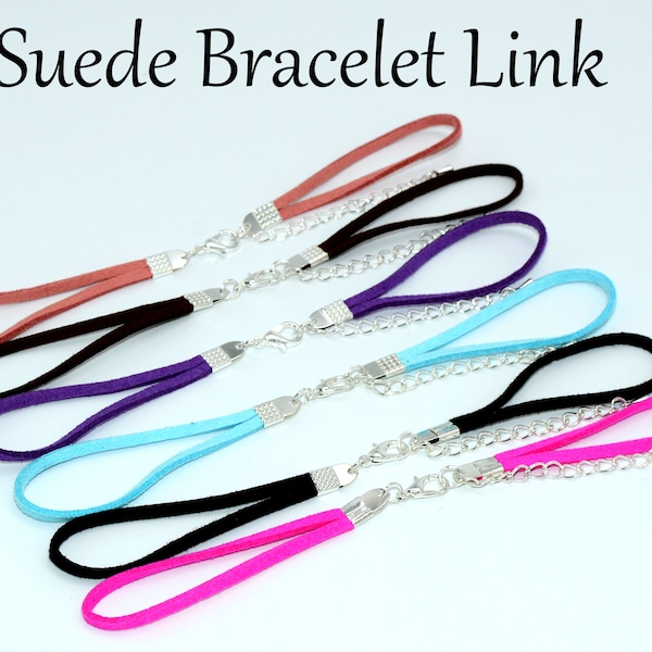 20 pcs - 6 inch Suede Bracelet blanks, Colored Faux Suede Cord Bracelet, Bracelet Links, Link Bracelet Cord Connector Chain