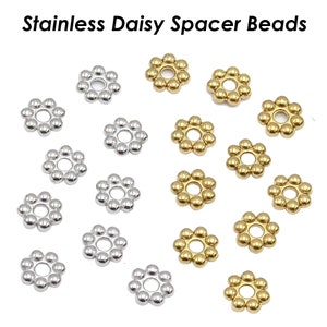 50 x Daisy Beads, Stainless Steel Spacer Beads Wholesale, Tarnish Free Silver Gold Daisy Spacers, Heishi Beads Flower Beads Jewelry Making image 10