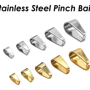 Stainless Steel Pinch Bail Gold Silver Snap Open Bail, Pendant Clips for Necklace, Tarnish Resistant Bail Clasp for Jewelry Making image 5