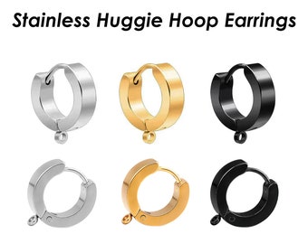 Boucles d'oreilles Huggie Hoop Gold Silver Black, Muscly Stainless Steel Huggie Earring Hoops with Loop, Hypoallergenic Jewelry Findings