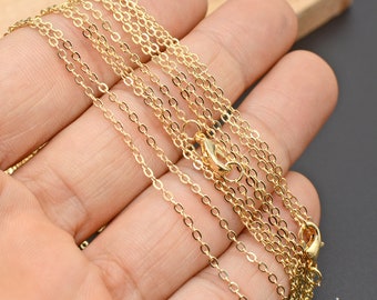 Collar delicado oro 16 18 20 pulgadas, gargantilla de collar de oro claro para mujeres, collar delicado de cadena de latón delgada de 1,5 mm para la fabricación de joyas