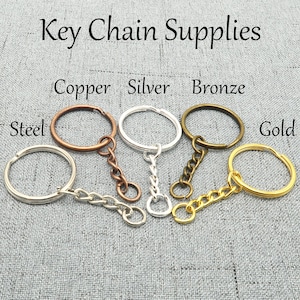 Bulk Wholesale Keychain Supplies, Split Keyring with Chain jump rings for Key Chain Making Bronze Gold Copper Silver Gold zdjęcie 2