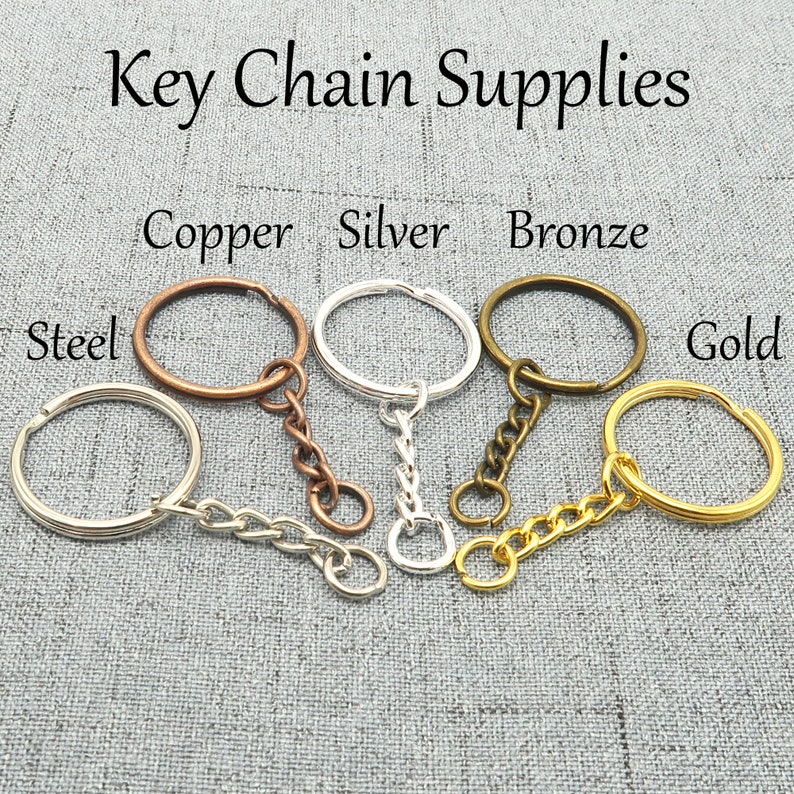 Bulk Wholesale Keychain Supplies, Split Keyring with Chain jump rings for Key Chain Making Bronze Gold Copper Silver Gold image 2