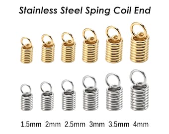 50 x Stainless Steel Spring Coil Ends, Silver Gold Cord Ends, Cord End Tip, Leather End Caps, Spring End, Jewelry Findings Supplies