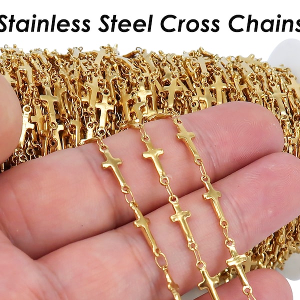 Handmade Cross Link Chain, Stainless Steel Chain Bulk for Necklace or Bracelet , Silver Gold Bulk Chain for Jewelry Making