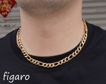 Figaro Necklace Gold Silver, Tarnish Free Stainless Steel Cuban Link Chain Necklace for Men Women, Gift for Him or Her