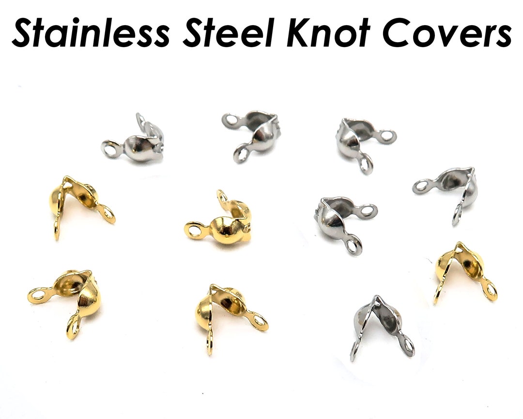 50 X Stainless Steel Bead Tips, Calotte Ends, Clamshell Knot Cover