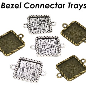 Round Square Bezel Connector Tray, Dual Loop Link Bezel, 16mm 20mm Cabochon Setting for Bracelet or Necklace Making