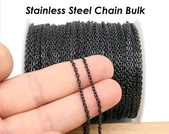 Bulk Black Chain Stainless Steel Chain Black Gold Silver,  Bulk Stainless Steel Chain by Foot Inch Yard Meter for Necklace Jewelry Making