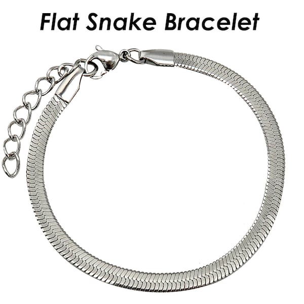 Herringbone Bracelet for Women, Stainless Steel Snake Chain Bracelet, Tarnish Resistant Flat Snake Bracelet Gold Silver Stackable Bracelet